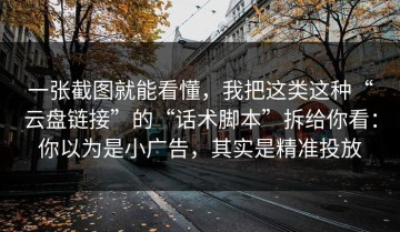 一张截图就能看懂，我把这类这种“云盘链接”的“话术脚本”拆给你看：你以为是小广告，其实是精准投放