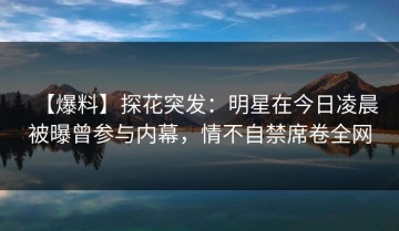 【爆料】探花突发：明星在今日凌晨被曝曾参与内幕，情不自禁席卷全网