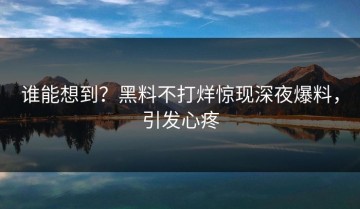 谁能想到？黑料不打烊惊现深夜爆料，引发心疼