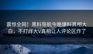 震惊全网！黑料导航今晚爆料真相大白，不打烊大V真相让人评论区炸了