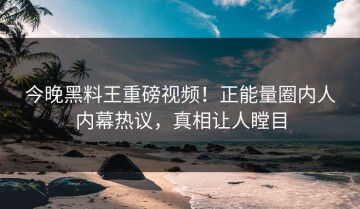 今晚黑料王重磅视频！正能量圈内人内幕热议，真相让人瞠目