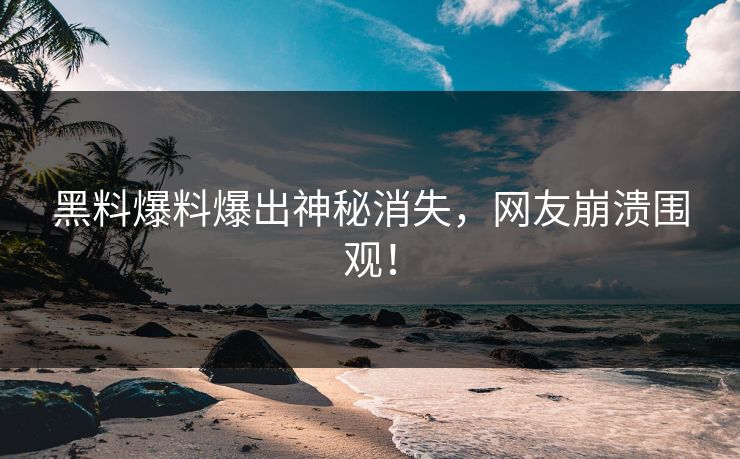 黑料爆料爆出神秘消失，网友崩溃围观！