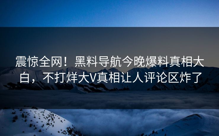 震惊全网！黑料导航今晚爆料真相大白，不打烊大V真相让人评论区炸了
