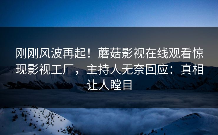 刚刚风波再起！蘑菇影视在线观看惊现影视工厂，主持人无奈回应：真相让人瞠目