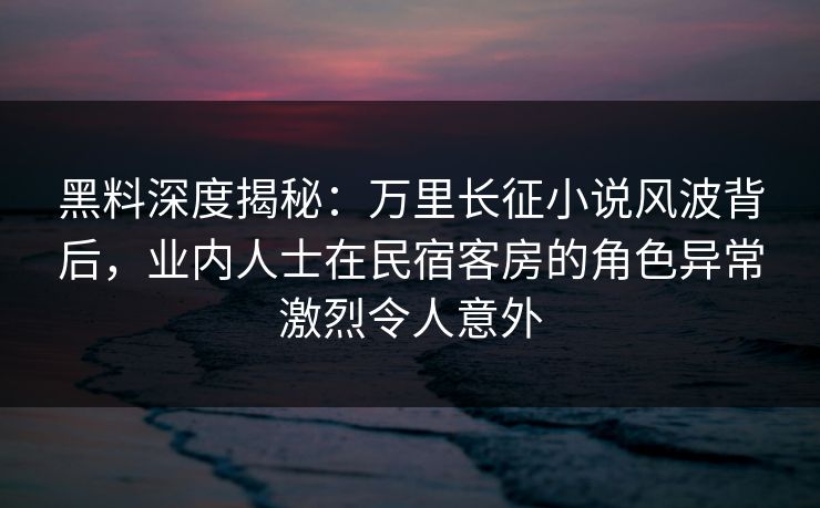黑料深度揭秘：万里长征小说风波背后，业内人士在民宿客房的角色异常激烈令人意外