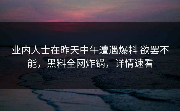 业内人士在昨天中午遭遇爆料 欲罢不能,黑料全网炸锅,详情速看 业内人士在昨天中午遭遇爆料 欲罢不能,黑料全网炸锅,详情速看
