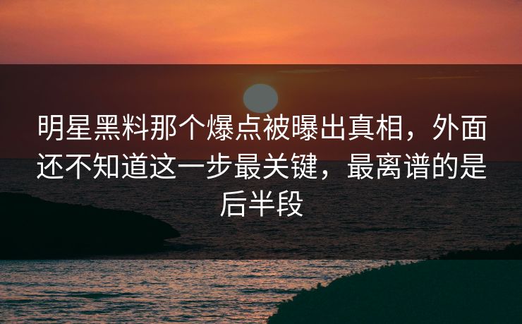 明星黑料那个爆点被曝出真相，外面还不知道这一步最关键，最离谱的是后半段
